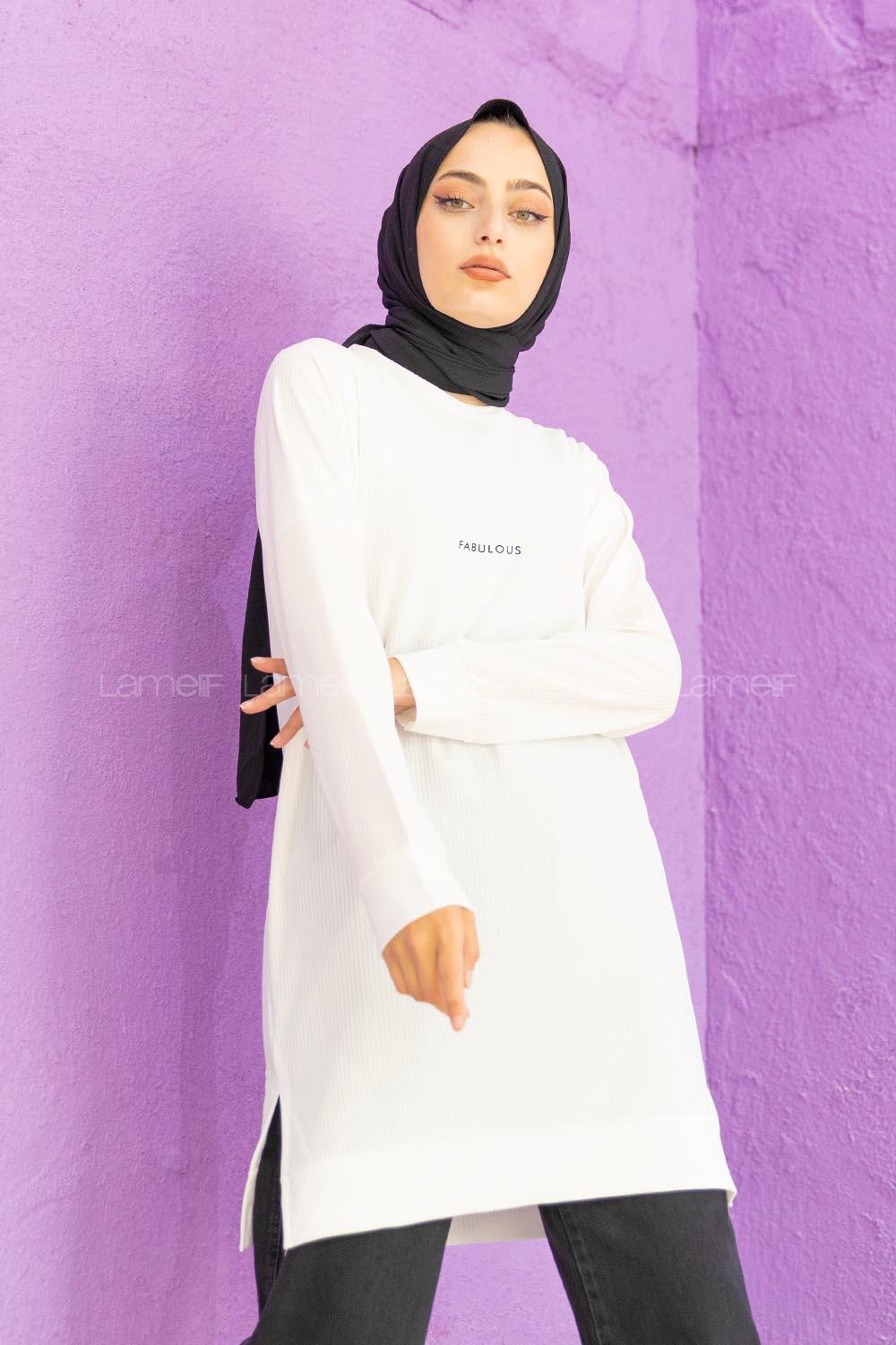 Modalamelif Yırtmaçlı Fabulous Kaşkorse Tunik Beyaz