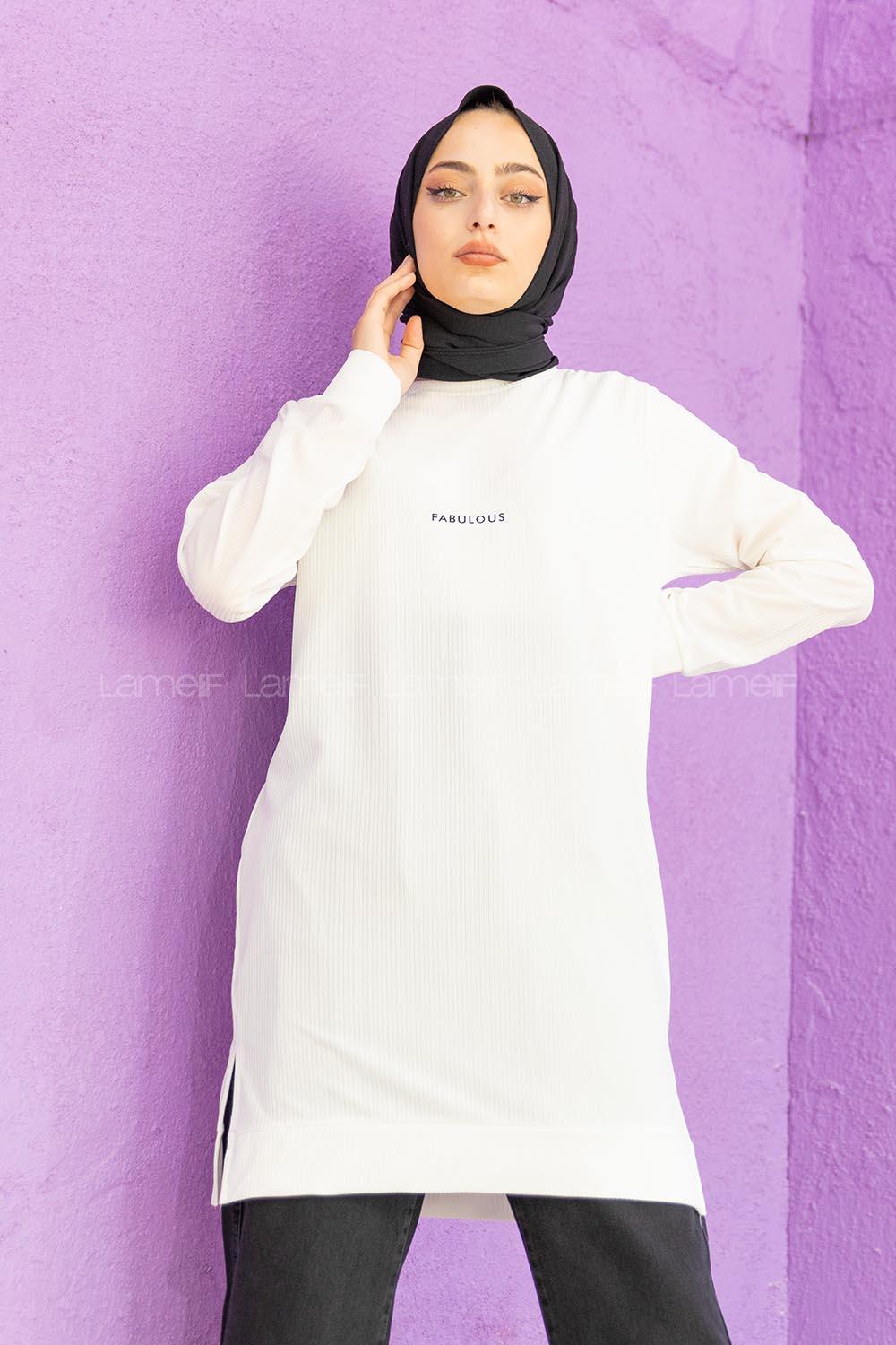 Modalamelif Yırtmaçlı Fabulous Kaşkorse Tunik Beyaz