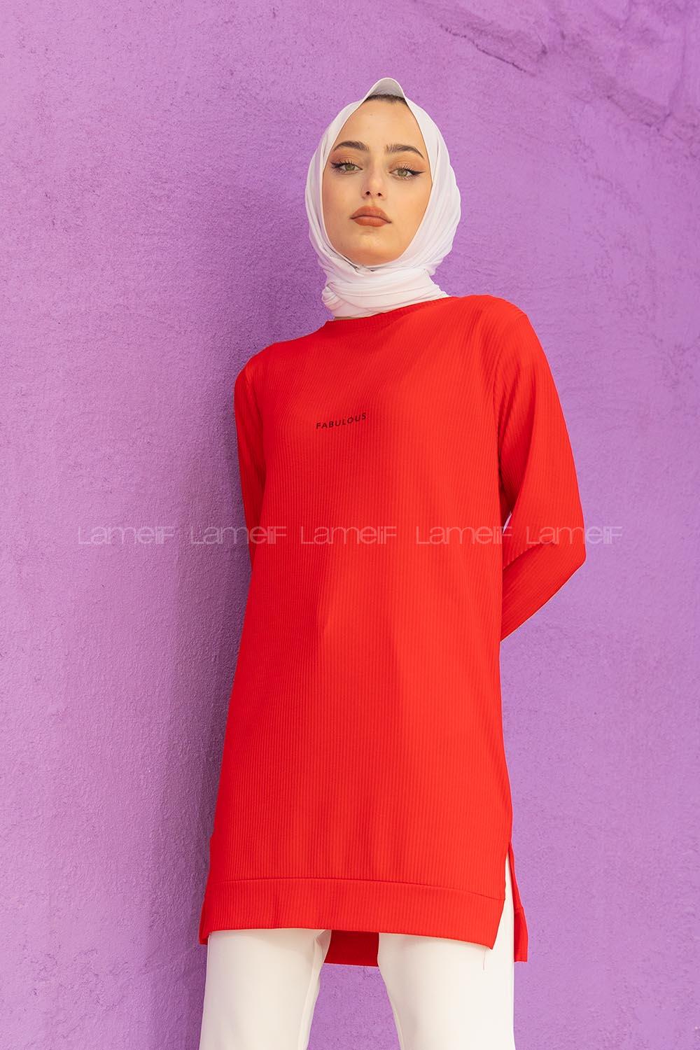 Modalamelif Yırtmaçlı Fabulous Kaşkorse Tunik Kırmızı