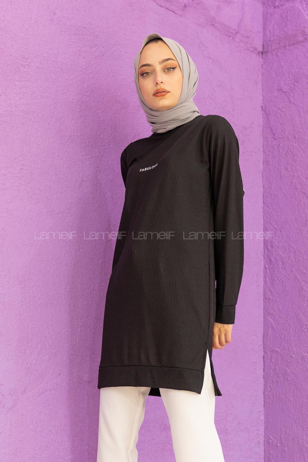 Modalamelif Yırtmaçlı Fabulous Kaşkorse Tunik Siyah