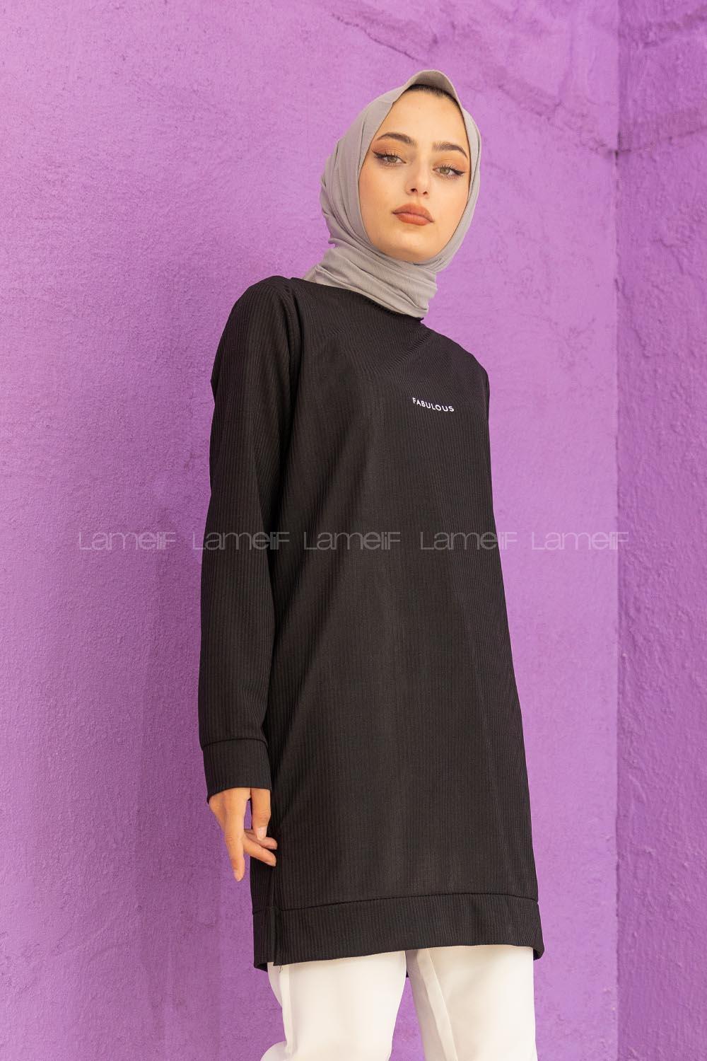 Modalamelif Yırtmaçlı Fabulous Kaşkorse Tunik Siyah