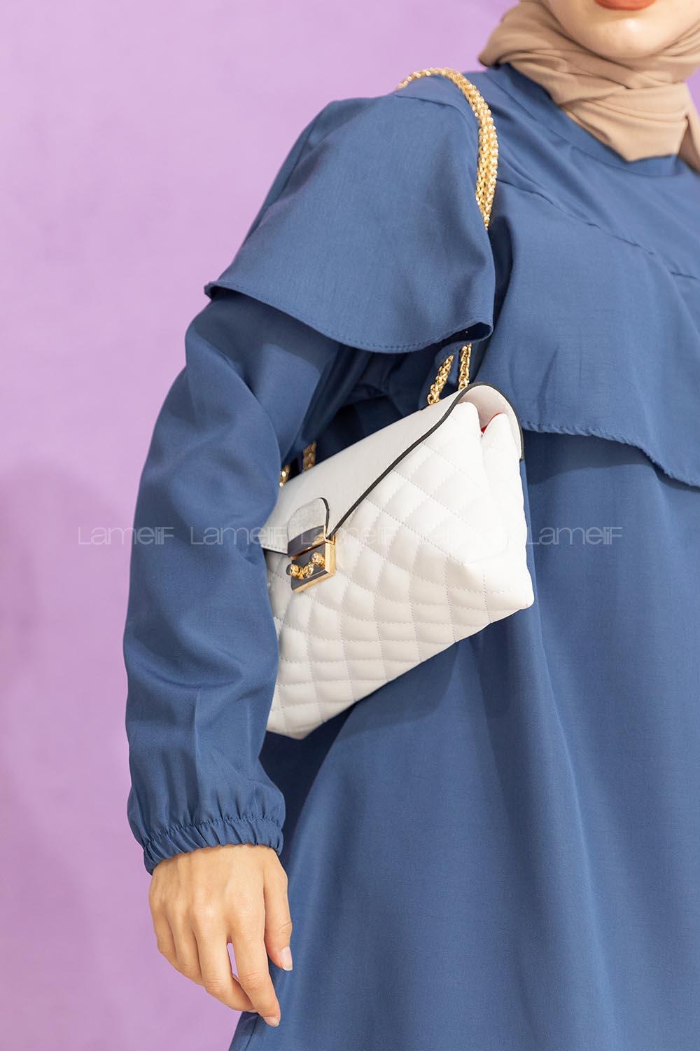 Modalamelif Zincir Askılı Dikişli Çapraz Çanta Beyaz