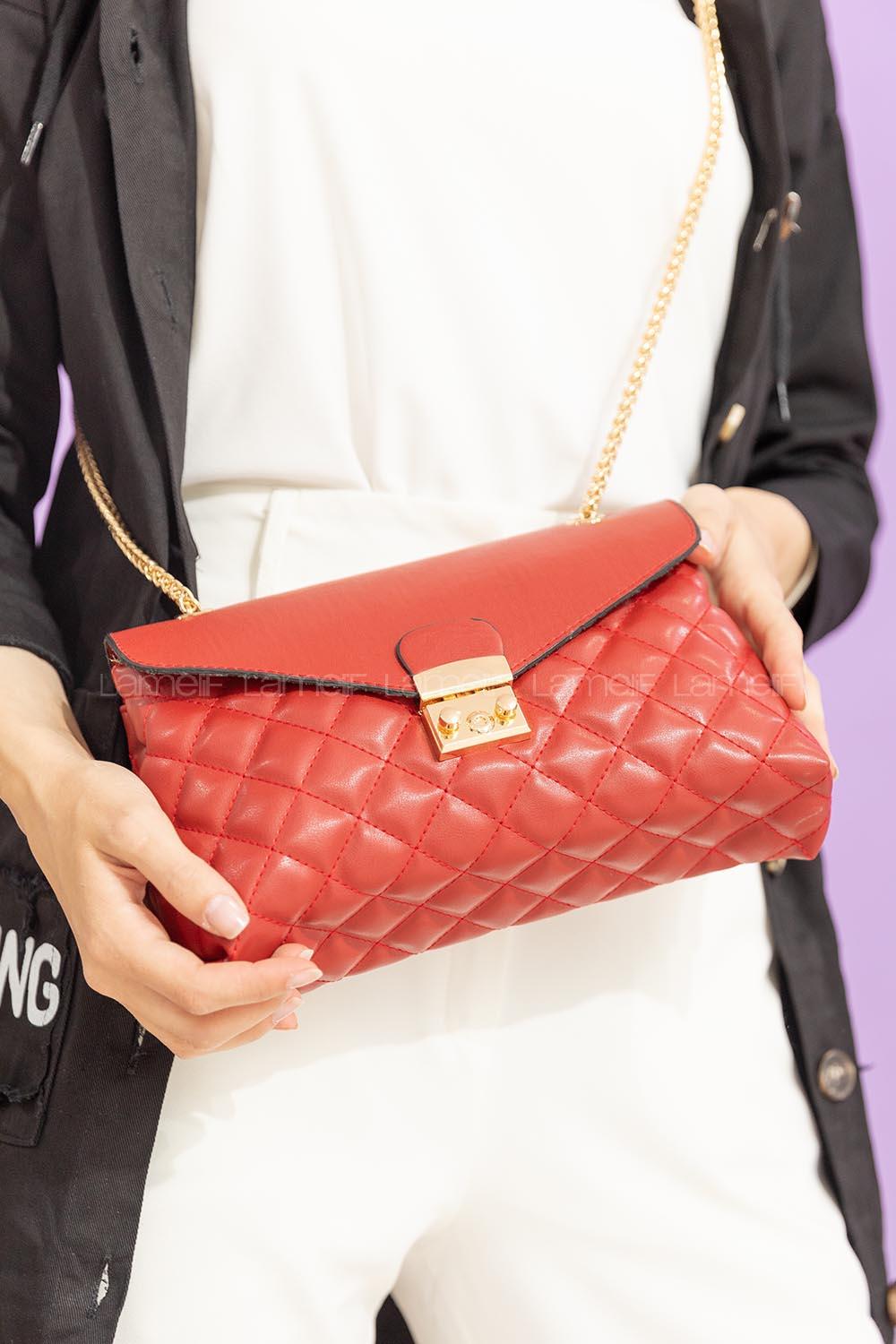 Modalamelif Zincir Askılı Dikişli Çapraz Çanta Bordo