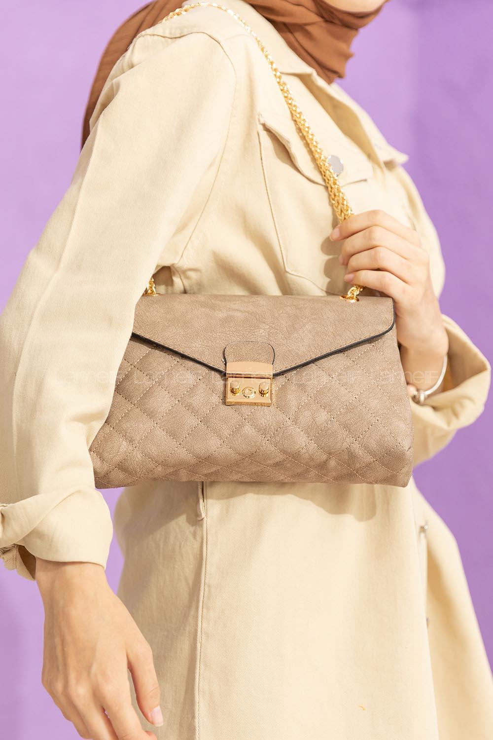 Modalamelif Zincir Askılı Dikişli Çapraz Çanta Vizonrengi