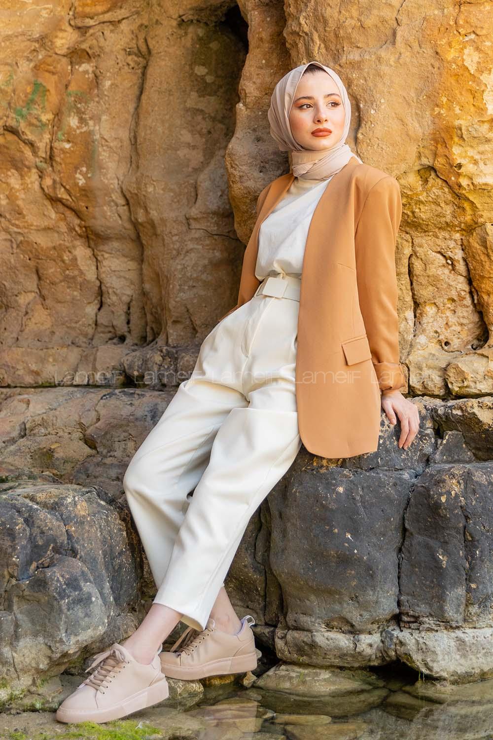 Modalamelif Çift Ceplli Blazer Ceket Camel