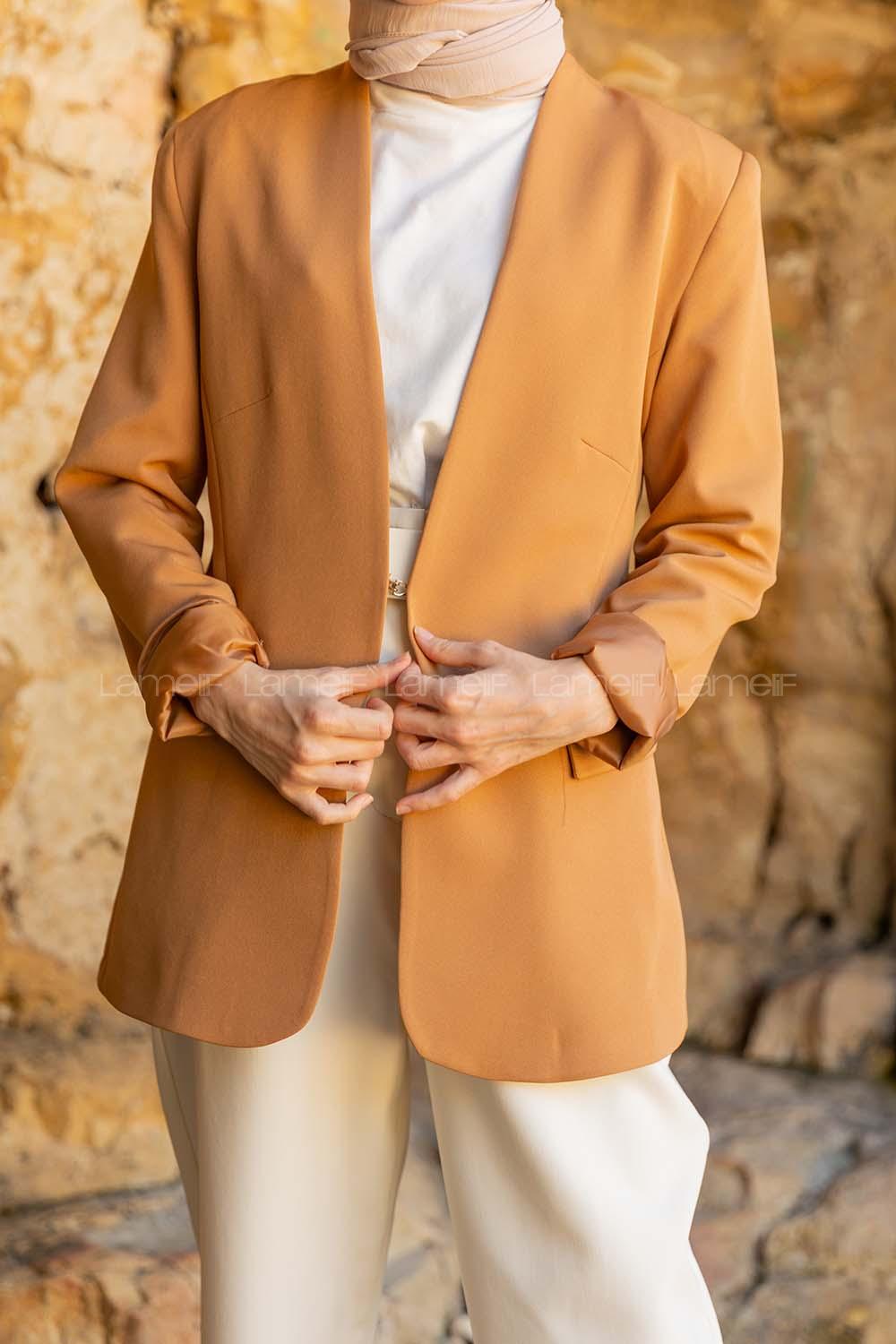 Modalamelif Çift Ceplli Blazer Ceket Camel