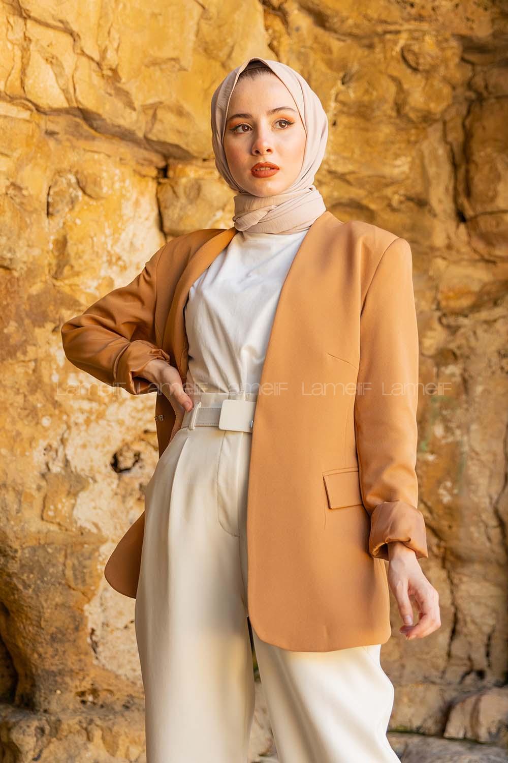 Modalamelif Çift Ceplli Blazer Ceket Camel