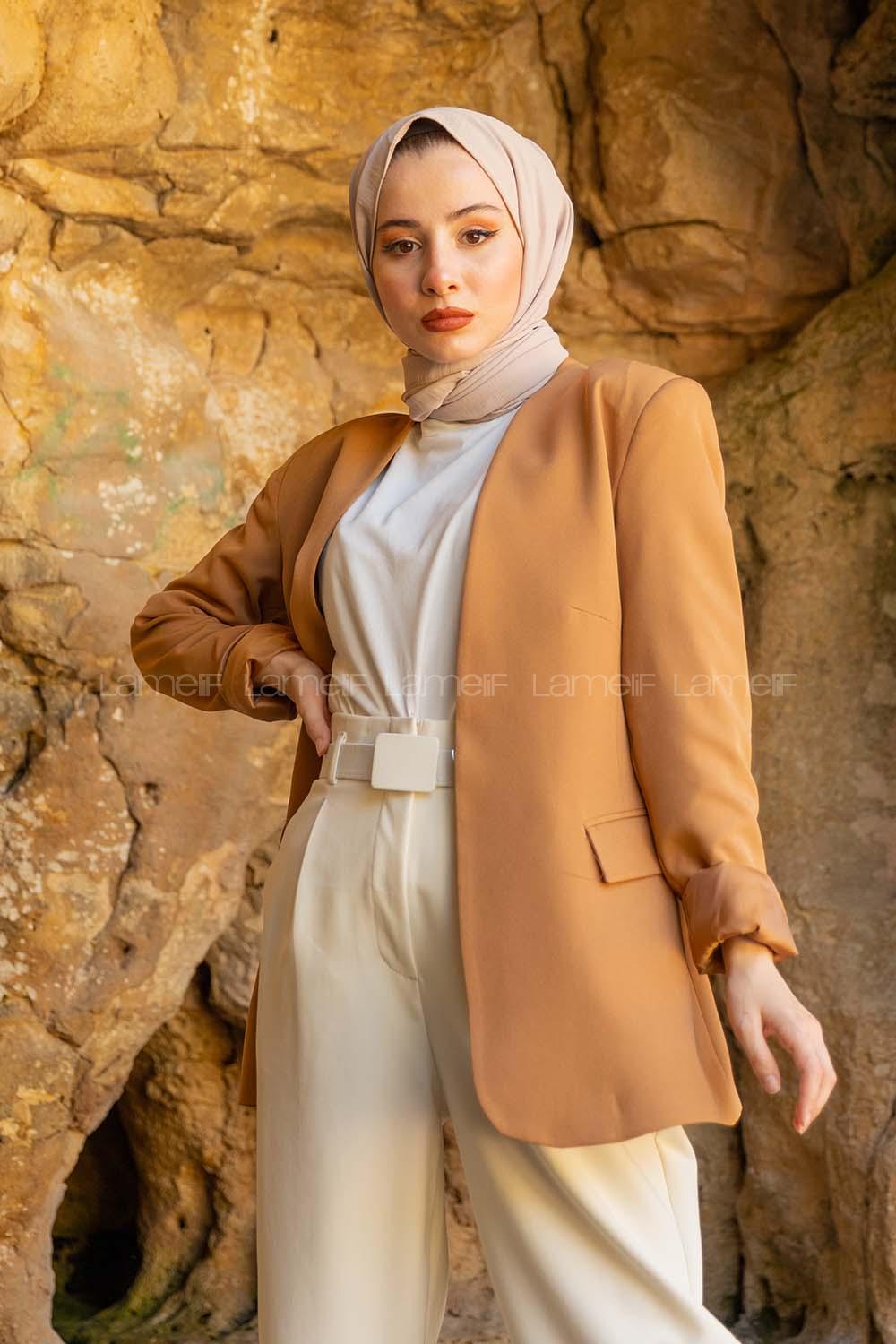 Modalamelif Çift Ceplli Blazer Ceket Camel