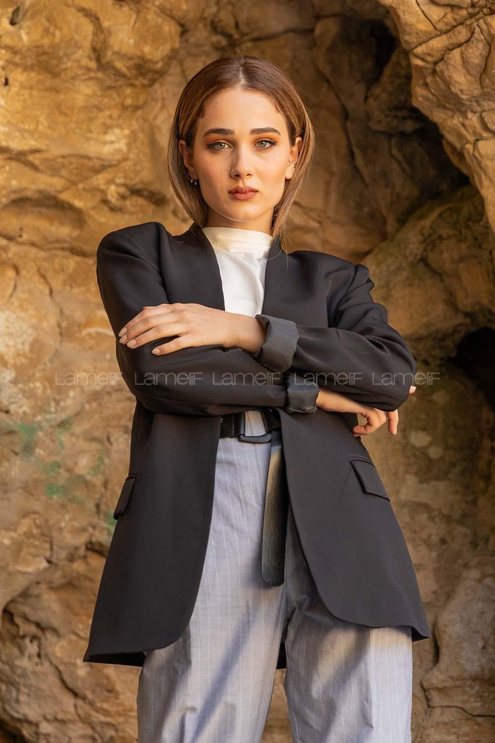 Modalamelif Çift Ceplli Blazer Ceket Siyah