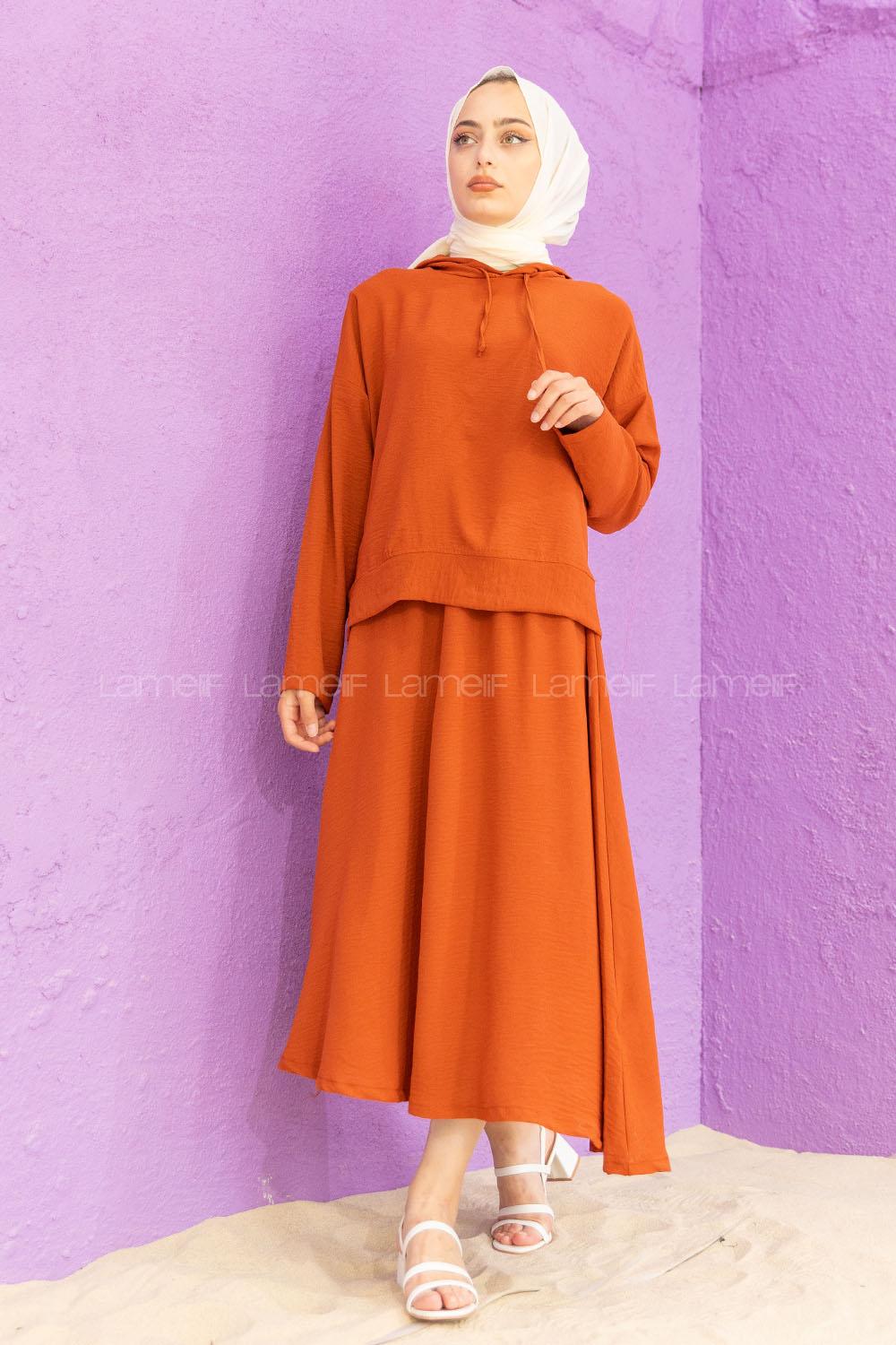 Modalamelif Kapşonlu Etekli Takım Kiremit