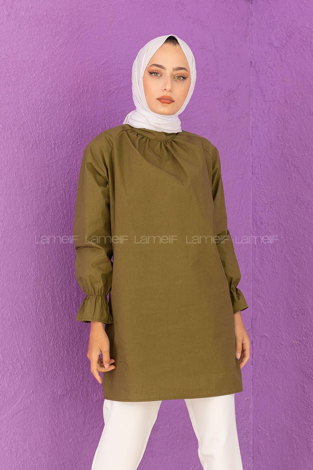 Modalamelif Kol Lastikli Hakim Yaka Tunik Haki