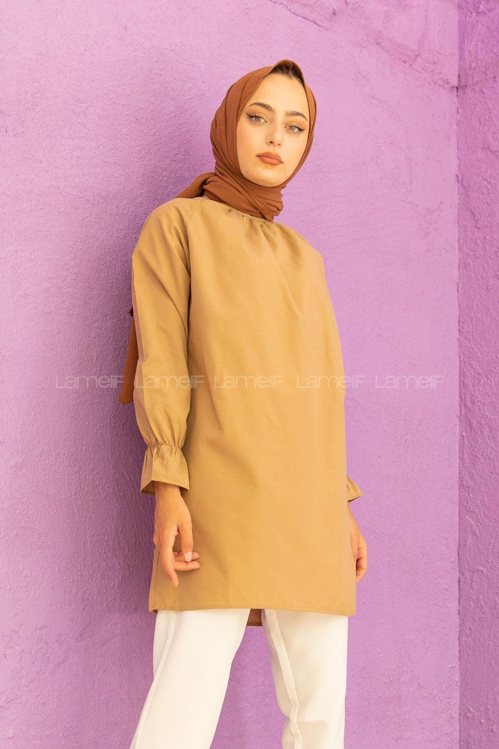 Modalamelif Kol Lastikli Hakim Yaka Tunik Sütlü Kahve