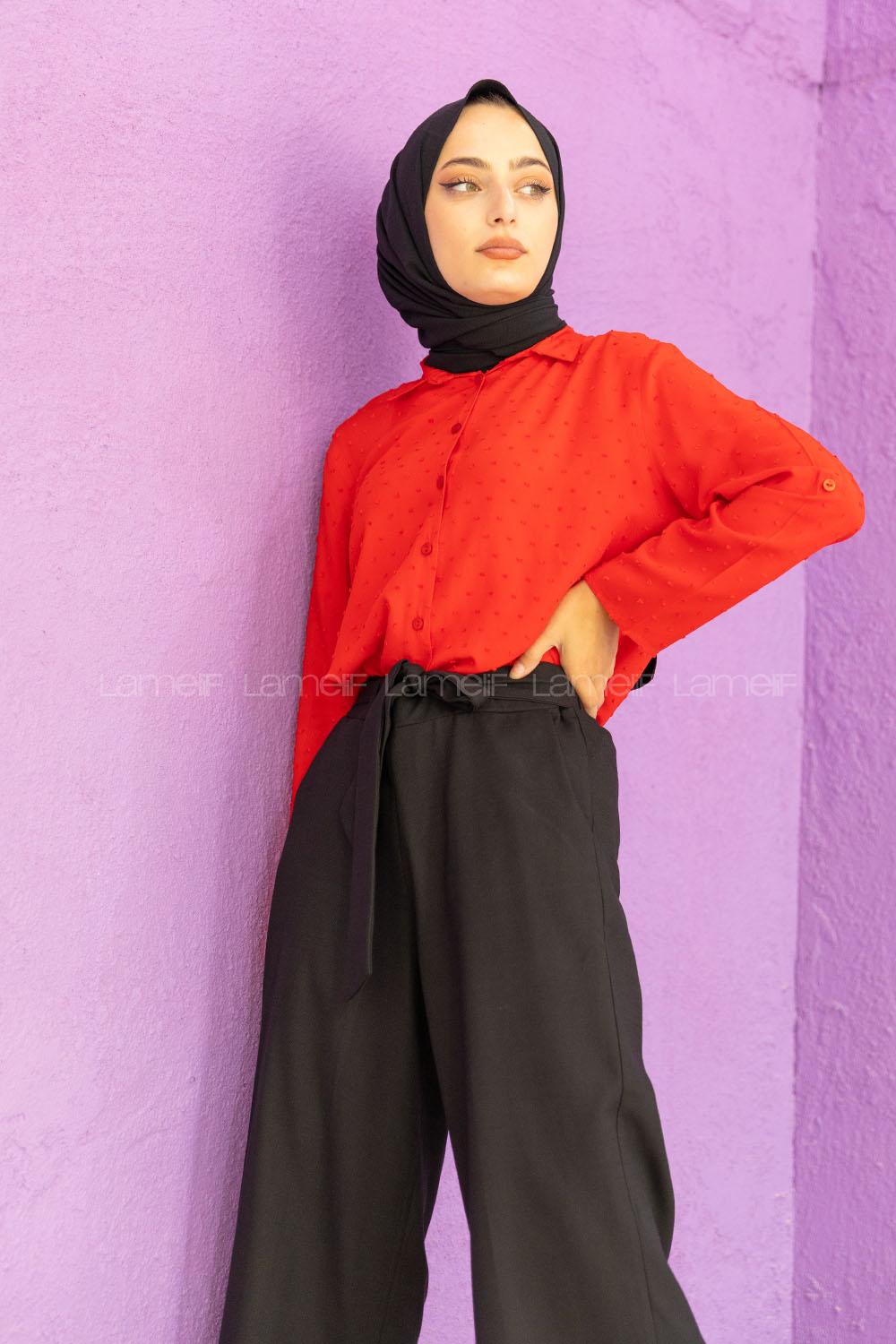 Modalamelif Ponpon Gömlek Kırmızı