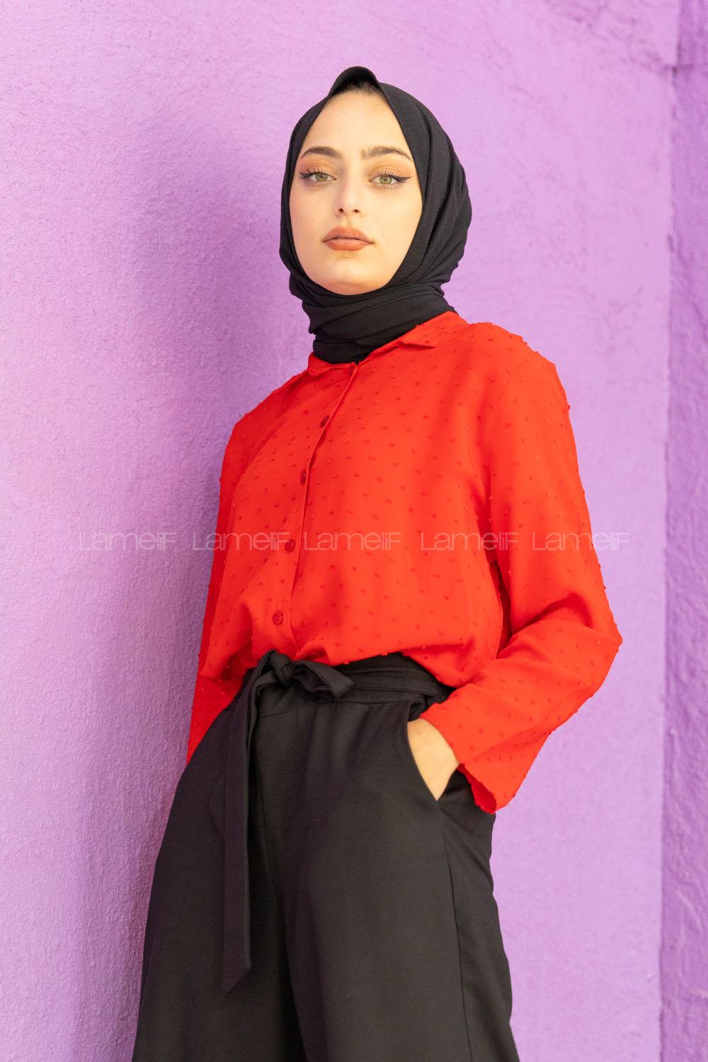 Modalamelif Ponpon Gömlek Kırmızı