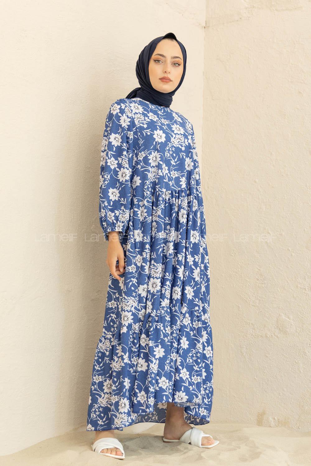 Modalamelif Balon Kol Desenli Elbise İndigo