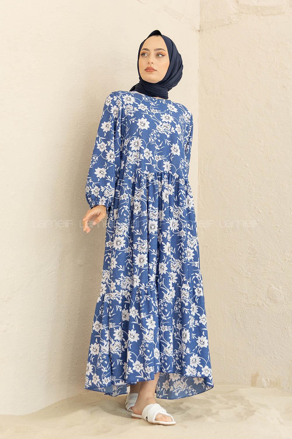 Modalamelif Balon Kol Desenli Elbise İndigo