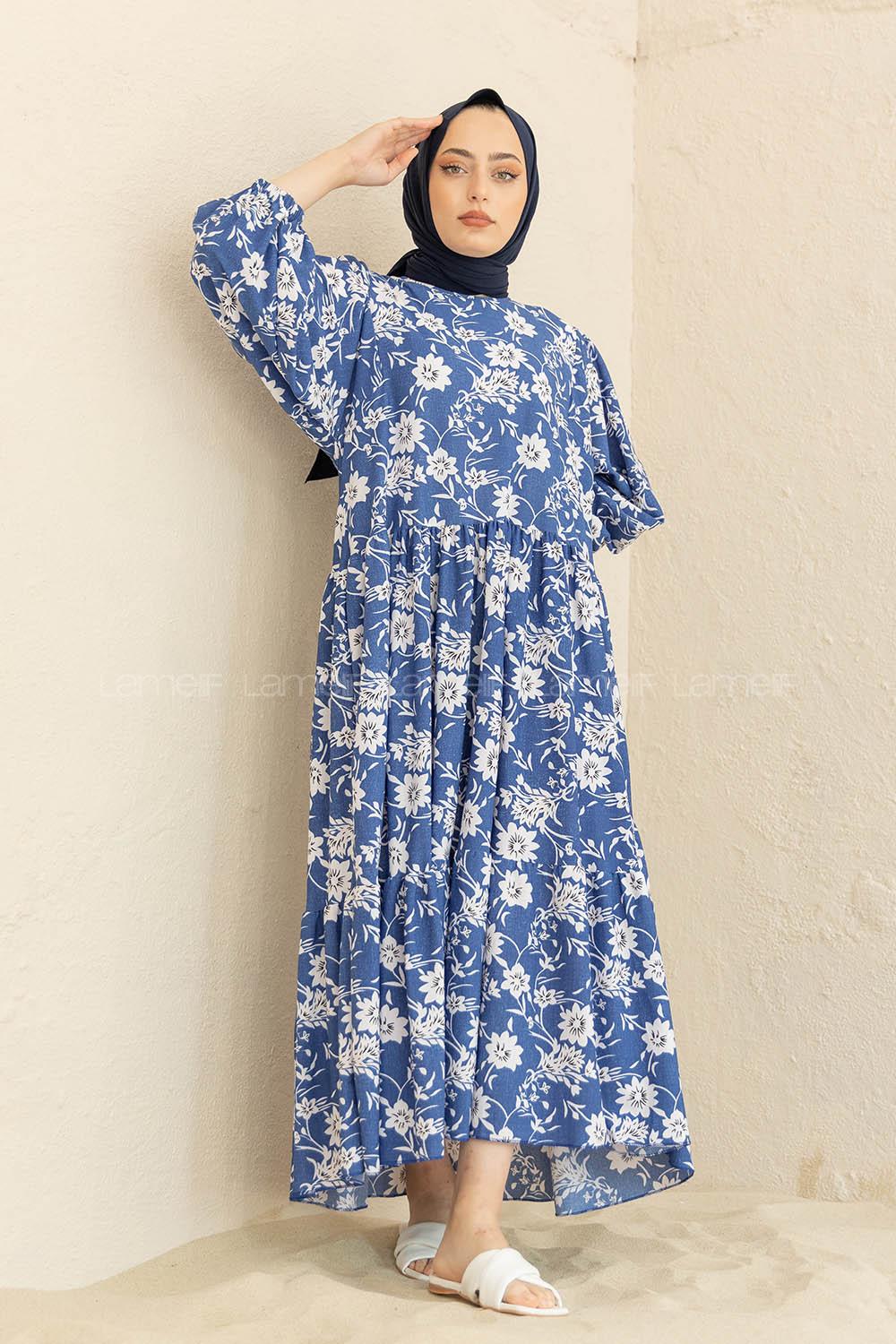 Modalamelif Balon Kol Desenli Elbise İndigo