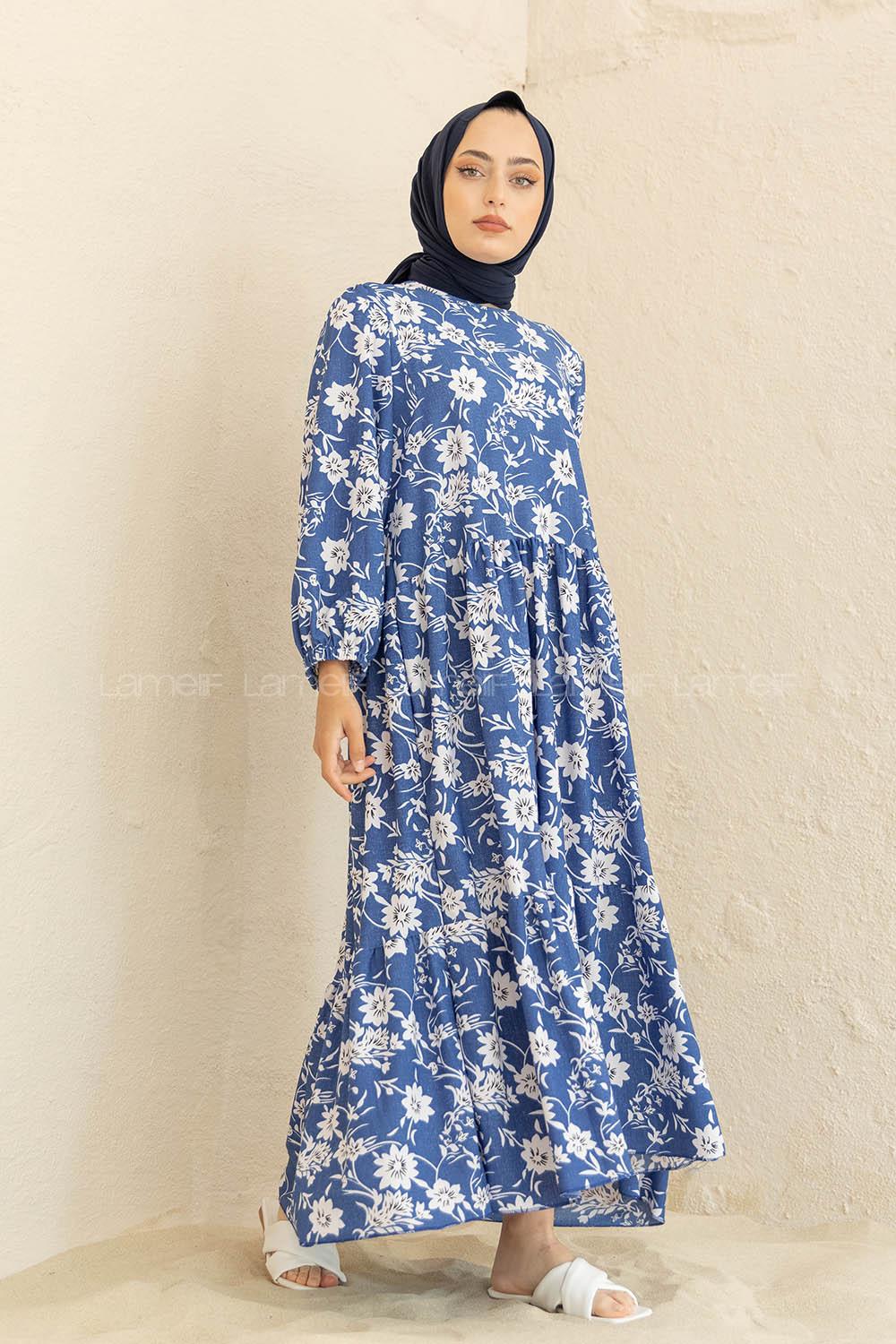 Modalamelif Balon Kol Desenli Elbise İndigo