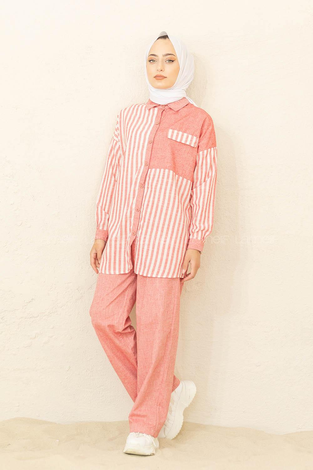 Modalamelif Çizgili İkili Takım Kırmızı