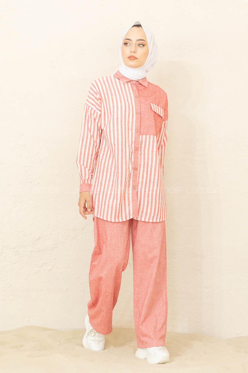 Modalamelif Çizgili İkili Takım Kırmızı