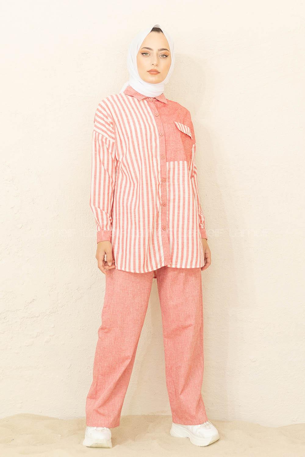 Modalamelif Çizgili İkili Takım Kırmızı