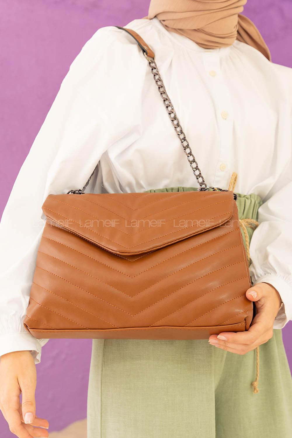 Modalamelif Dikişli Delbin Çapraz Çanta Taba