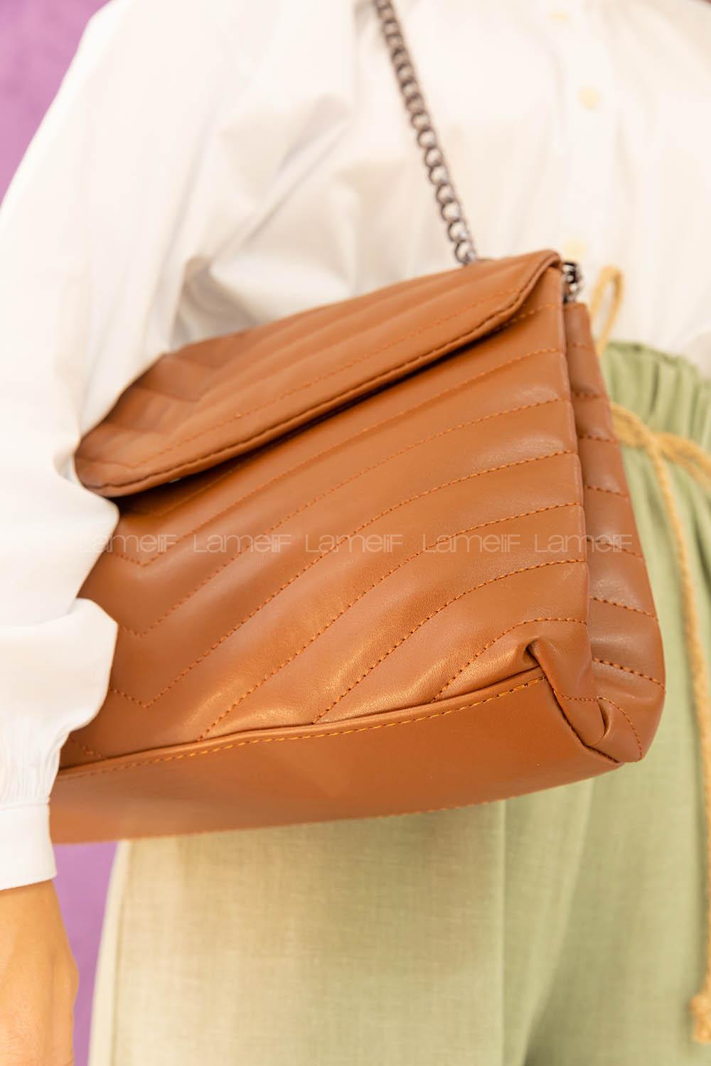 Modalamelif Dikişli Delbin Çapraz Çanta Taba