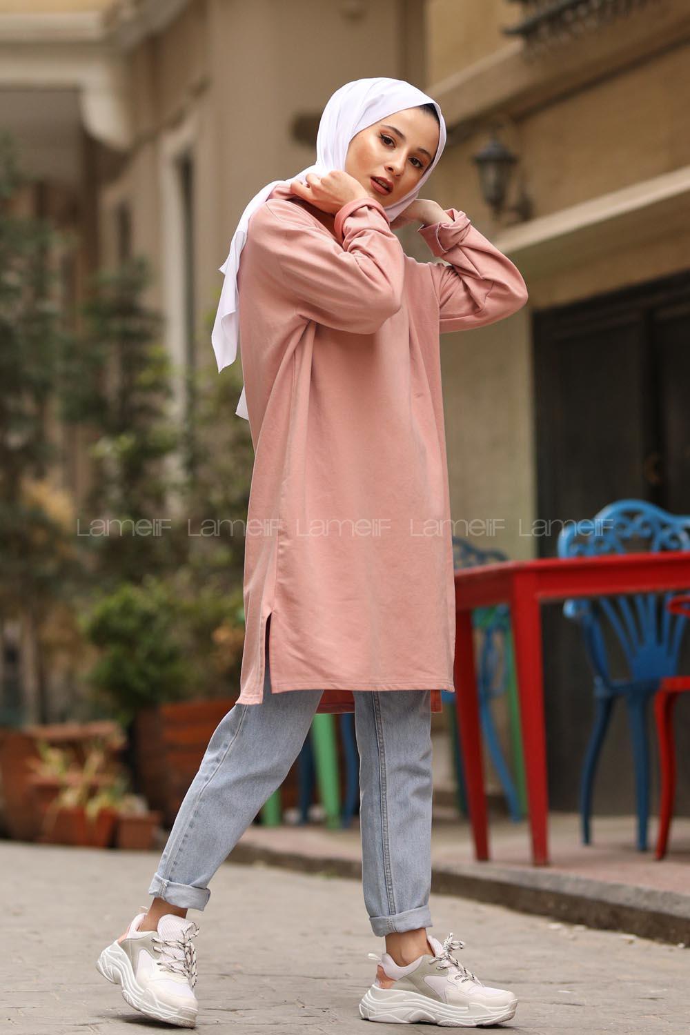 Modalamelif Düz Tesettür Model Spor Tunik Pudra