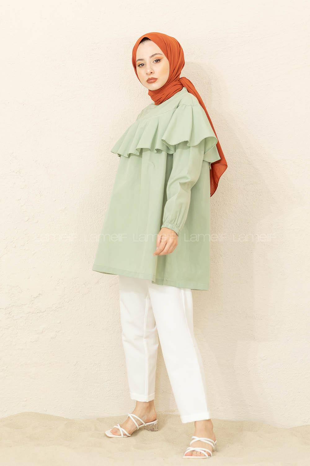 Modalamelif Hakim Yaka Fırfırlı Tunik Çağla Yeşili