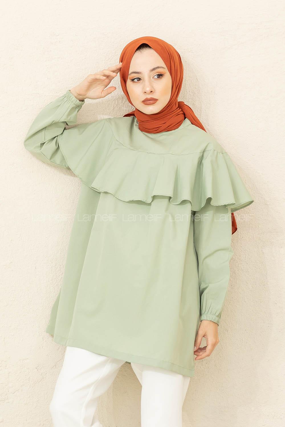 Modalamelif Hakim Yaka Fırfırlı Tunik Çağla Yeşili