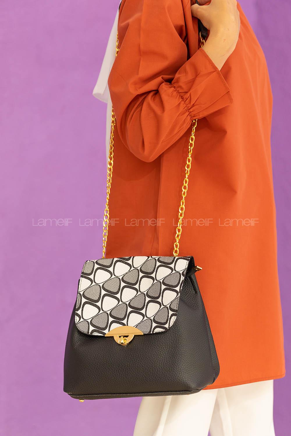 Modalamelif Kapak Desenli Çapraz Çanta Siyah