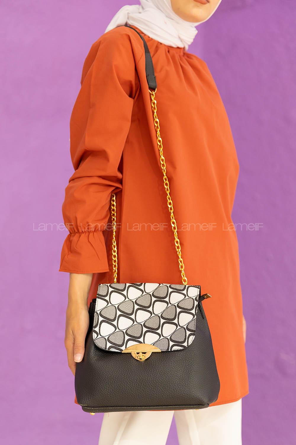 Modalamelif Kapak Desenli Çapraz Çanta Siyah