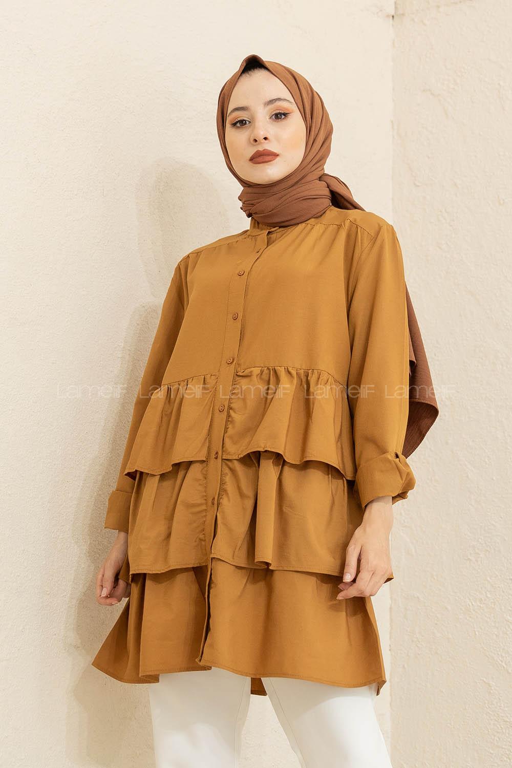 Modalamelif Önü Düğmeli Kat Kat Gömlek Camel