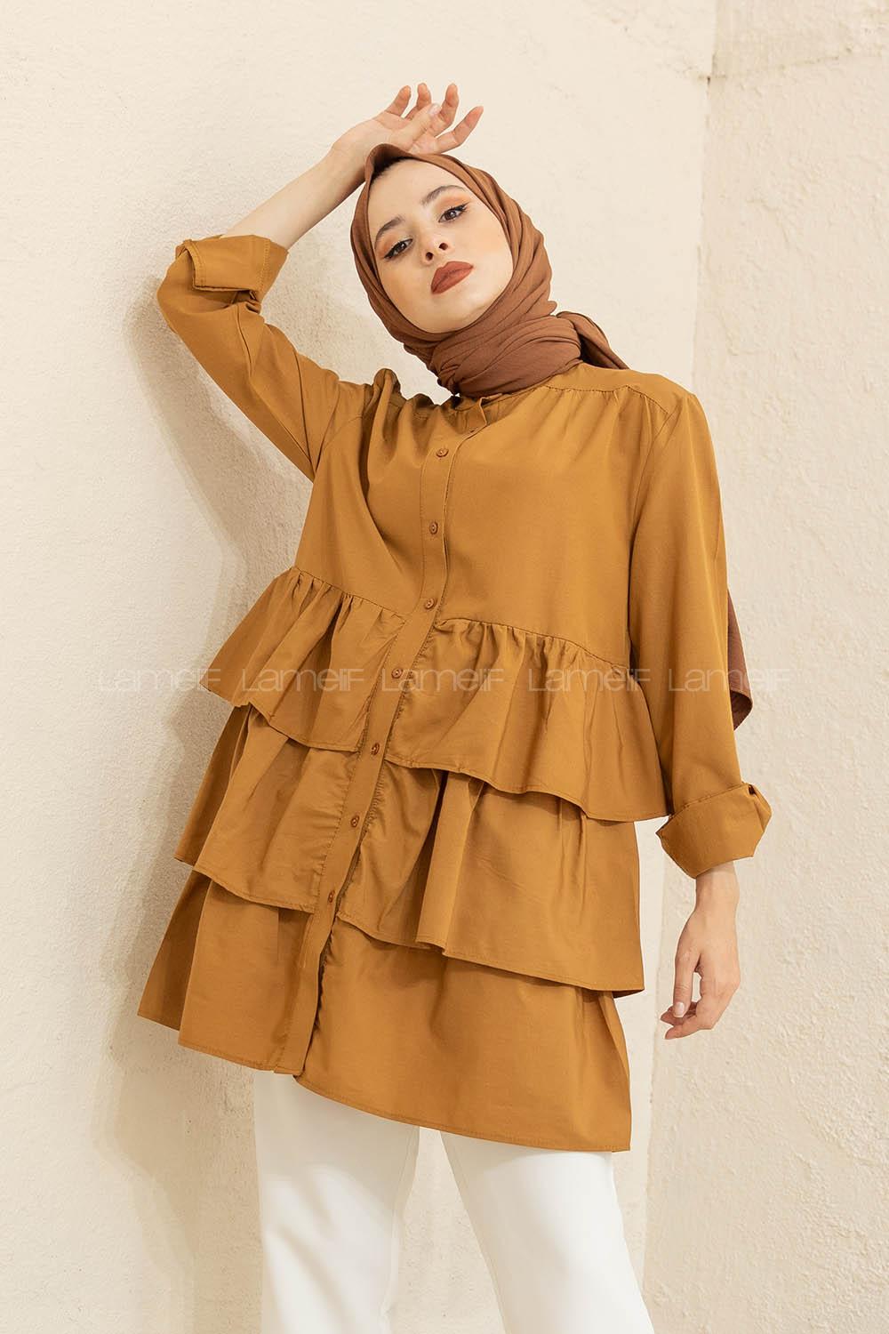 Modalamelif Önü Düğmeli Kat Kat Gömlek Camel