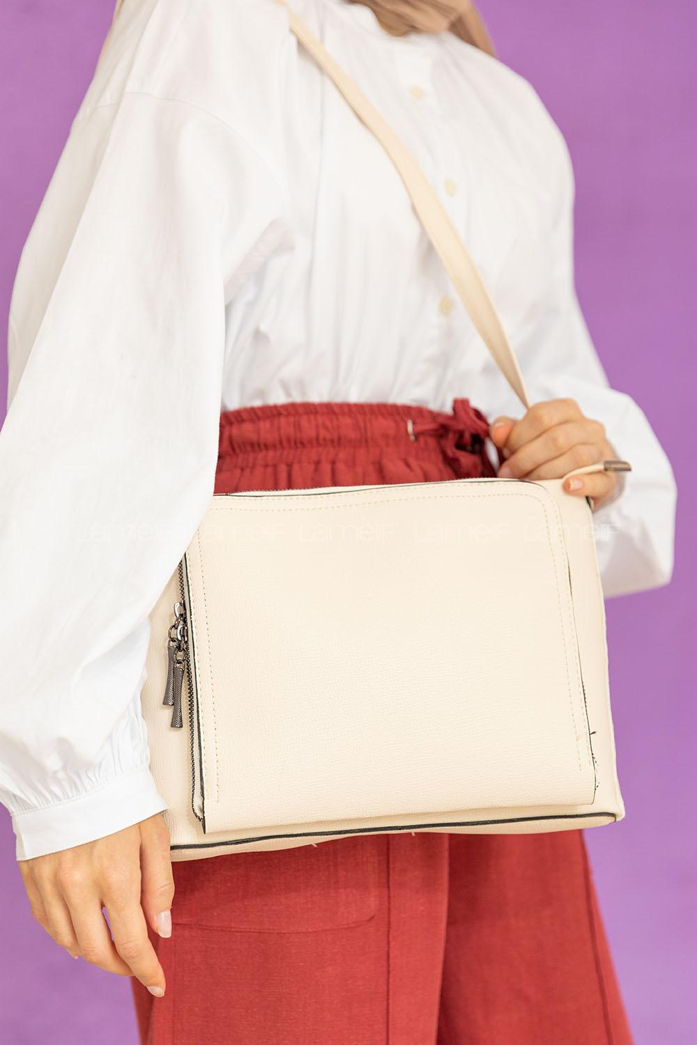 Modalamelif Satchel Çapraz Çanta Krem