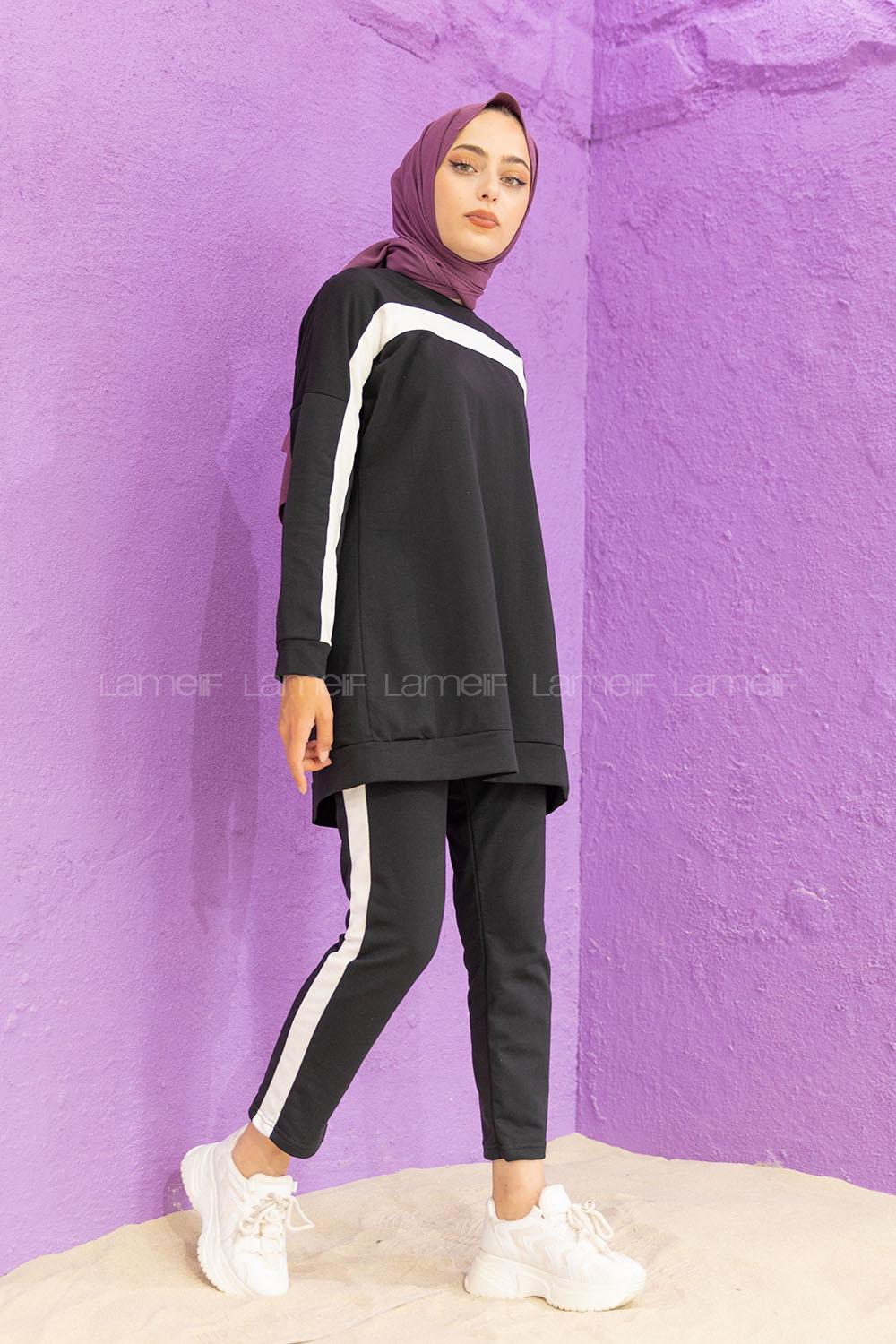 Modalamelif Şerit Garnili Spor Takım Siyah