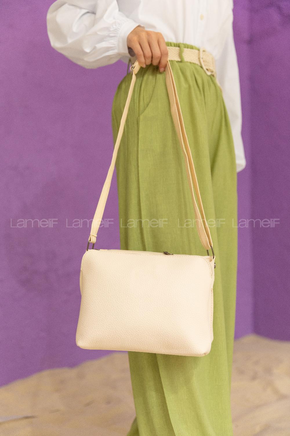 Modalamelif Üç Bölmeli Çapraz Çanta Krem