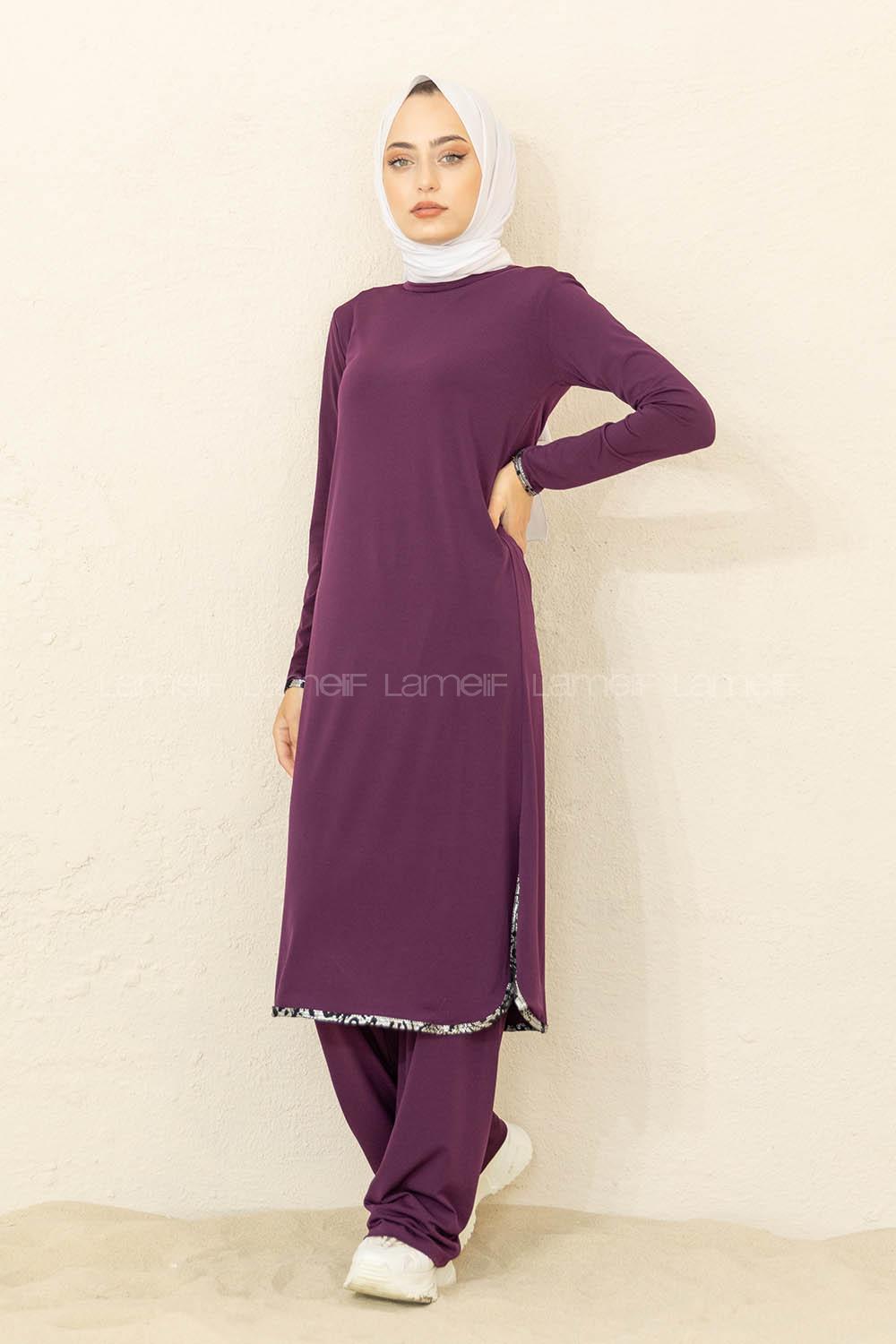 Modalamelif Yırtmaçlı Sandy İkili Takım Mürdüm