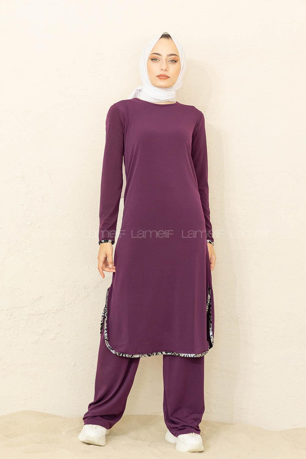 Modalamelif Yırtmaçlı Sandy İkili Takım Mürdüm