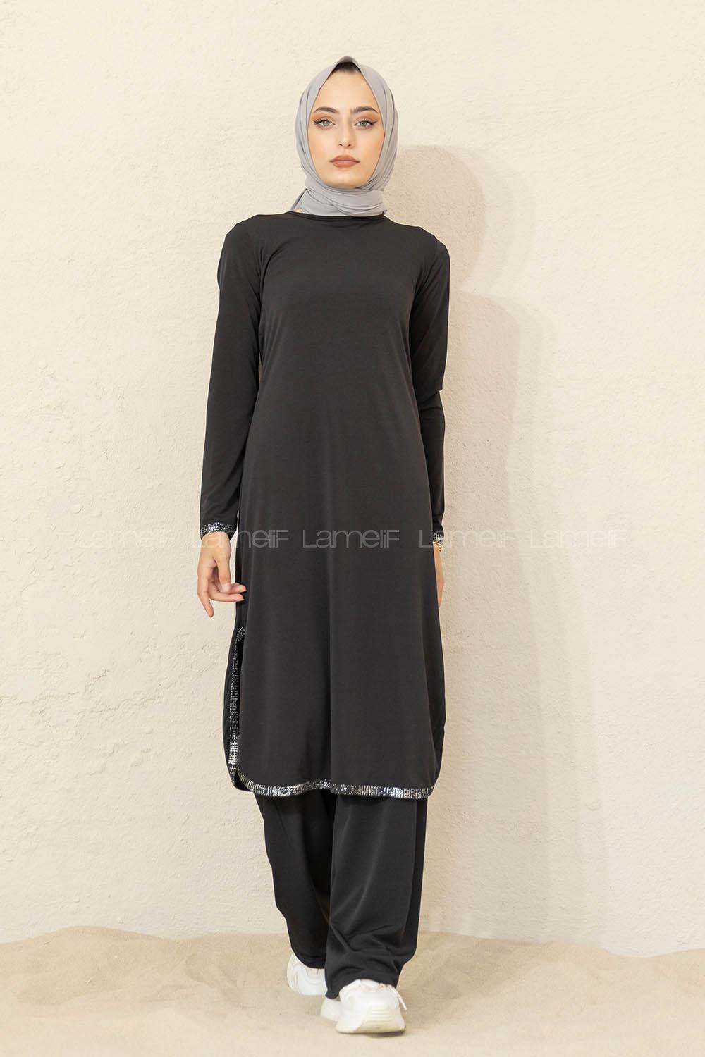 Modalamelif Yırtmaçlı Sandy İkili Takım Siyah