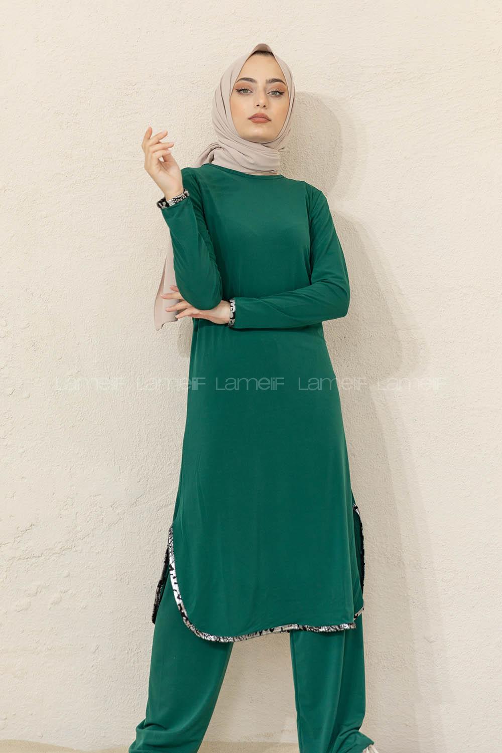 Modalamelif Yırtmaçlı Sandy İkili Takım Yeşil