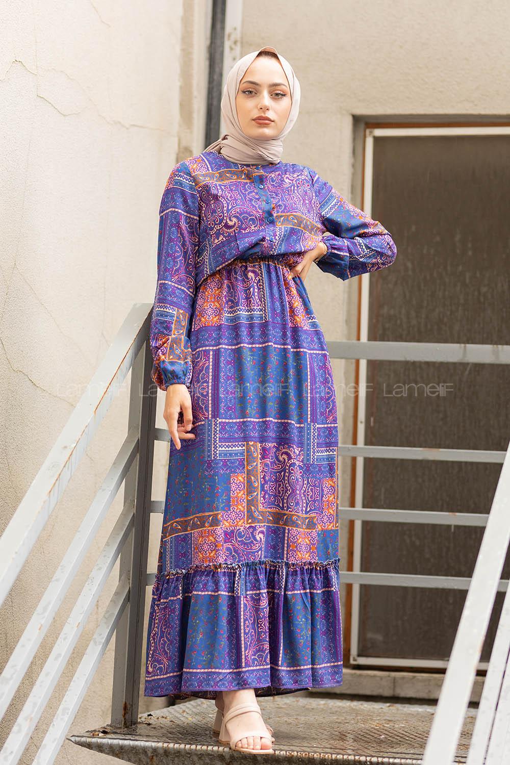 Modalamelif Batik Desen  Elbise Mavi