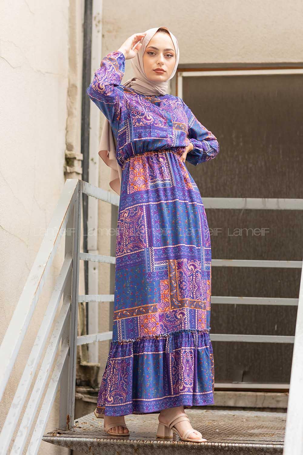 Modalamelif Batik Desen  Elbise Mavi