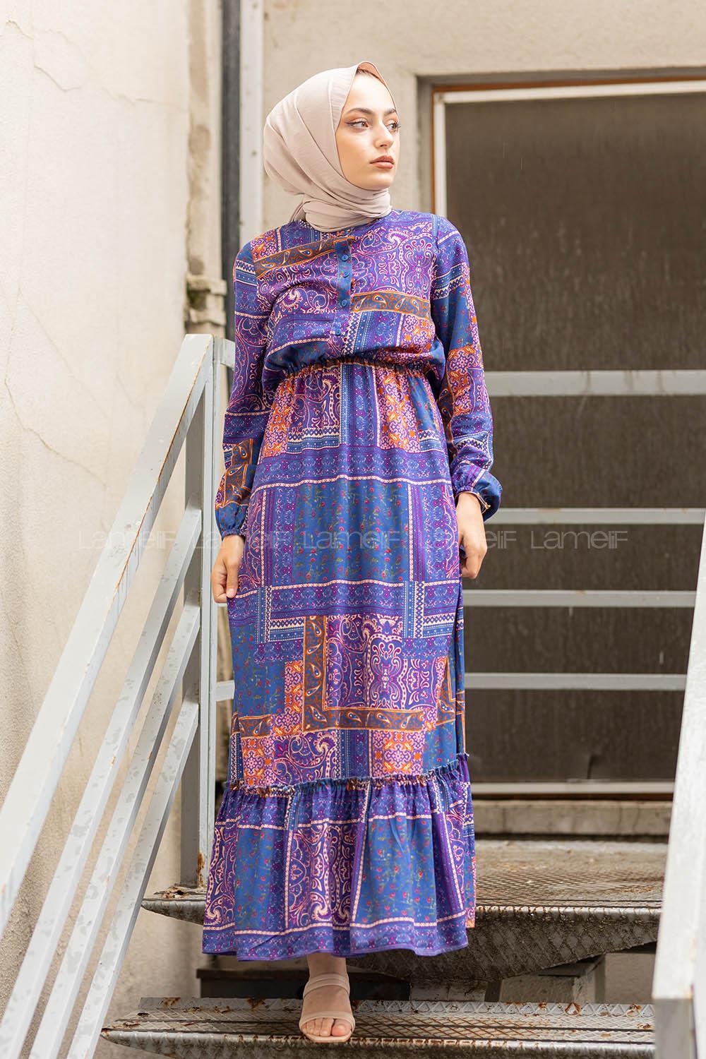 Modalamelif Batik Desen  Elbise Mavi