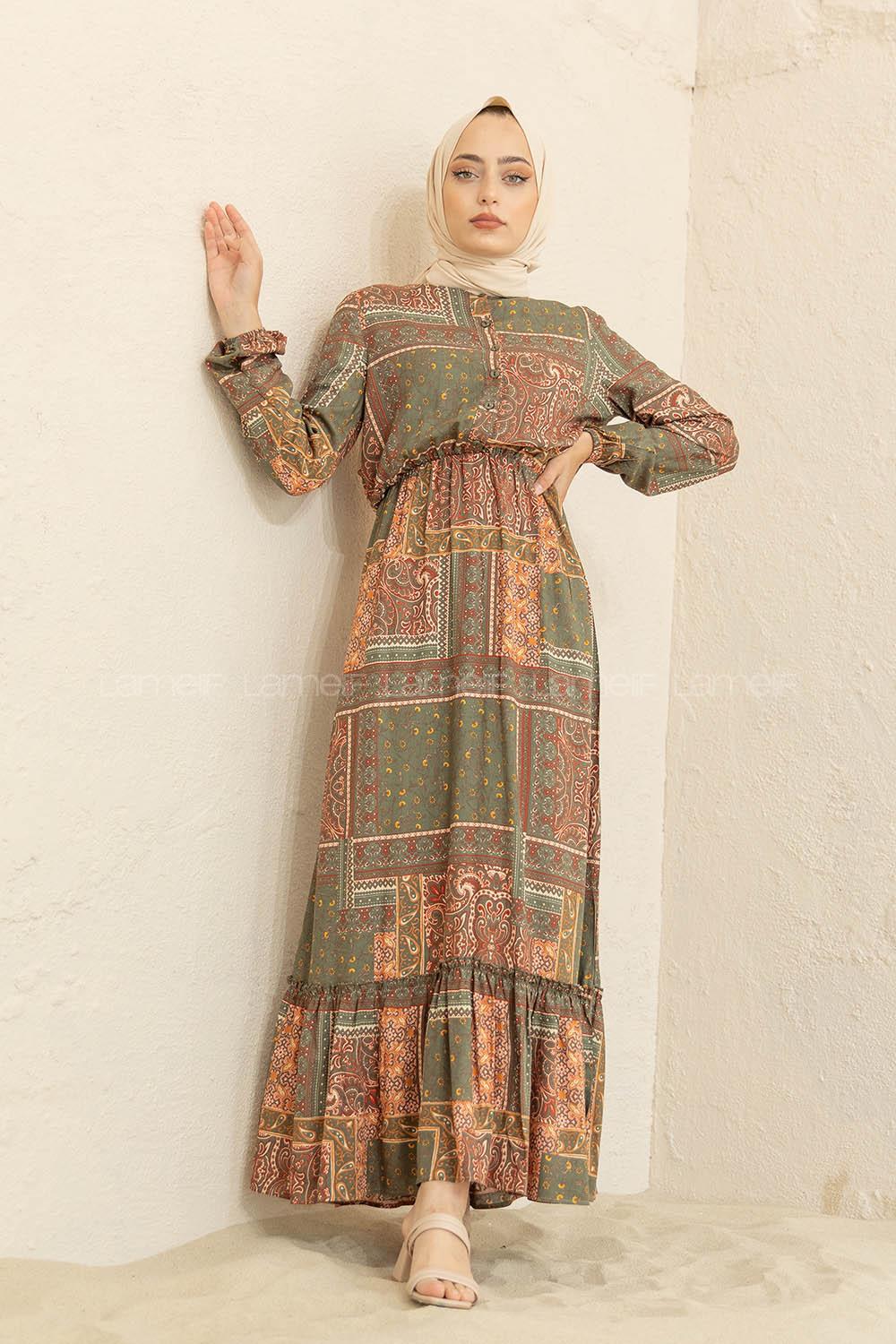 Modalamelif Batik Desen  Elbise Yeşil