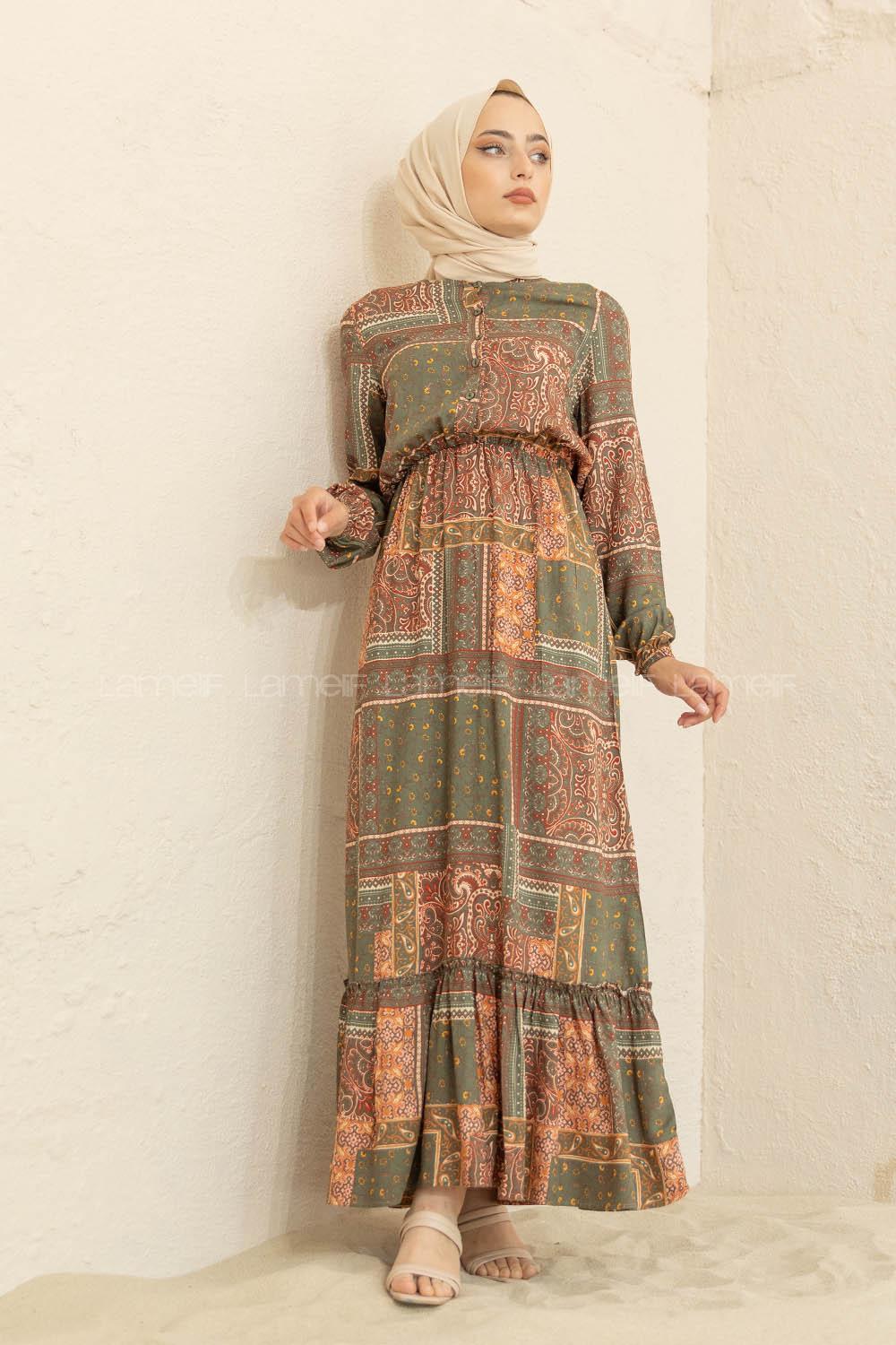 Modalamelif Batik Desen  Elbise Yeşil