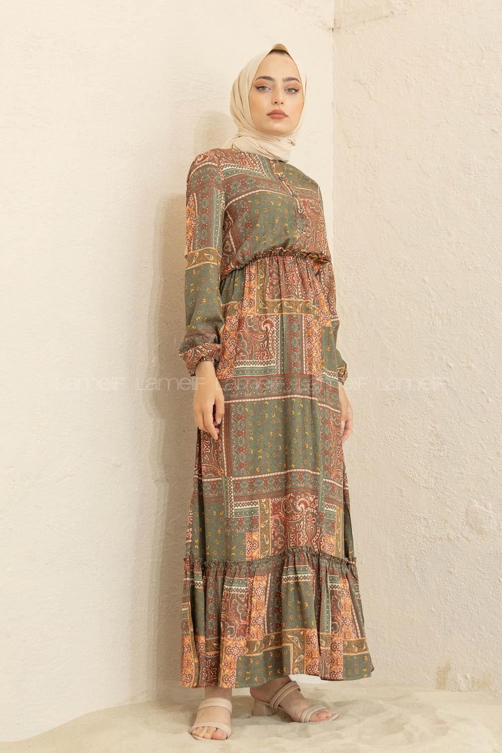 Modalamelif Batik Desen  Elbise Yeşil