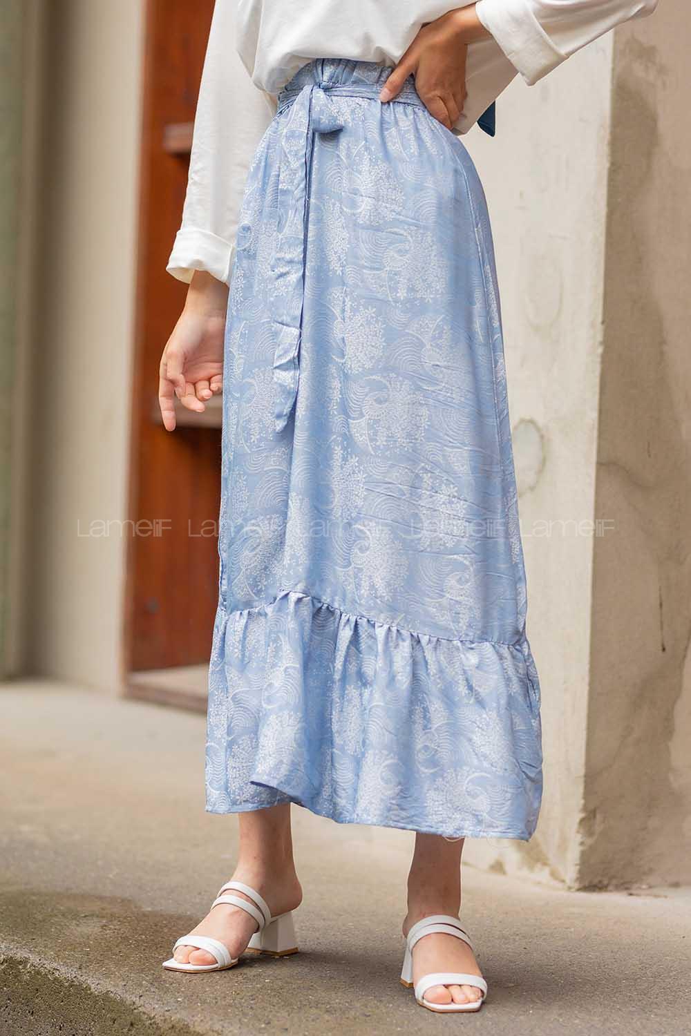 Modalamelif Beli Lastikli Fırfırlı Etek Açık Mavi