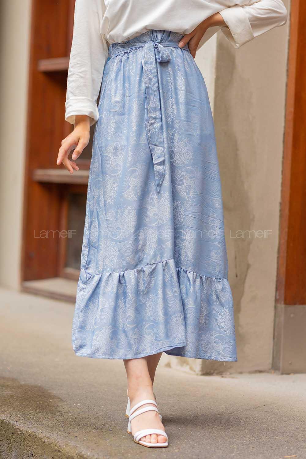 Modalamelif Beli Lastikli Fırfırlı Etek Açık Mavi