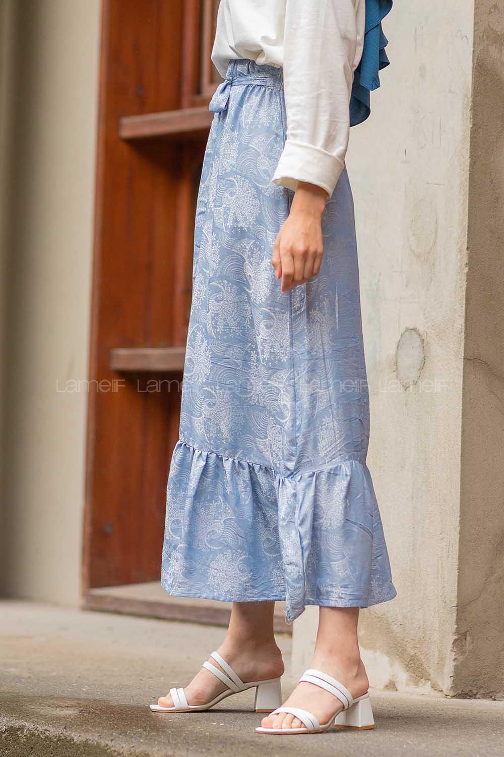 Modalamelif Beli Lastikli Fırfırlı Etek Açık Mavi